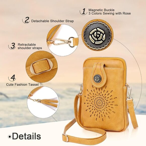 Small Crossbody Bags for Women, Lightweight Vegan Leather Cell Phone Purse, Cute - Picture 6 of 7